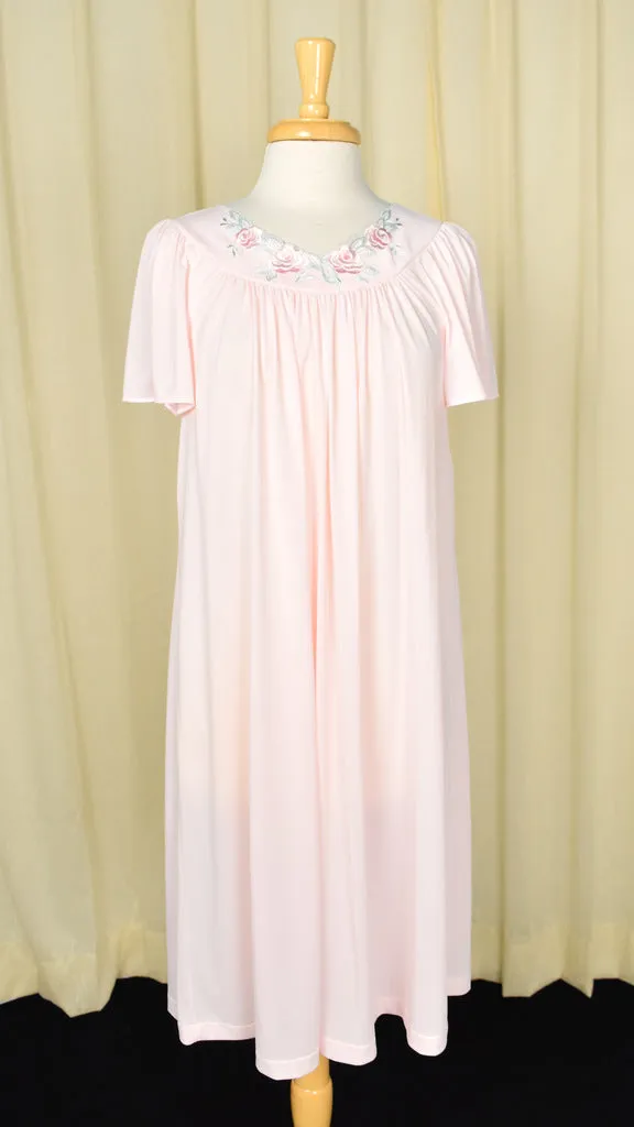 Shadowline Vintage 1970s Pink Roses Nightgown