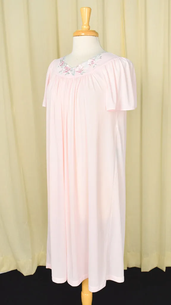 Shadowline Vintage 1970s Pink Roses Nightgown