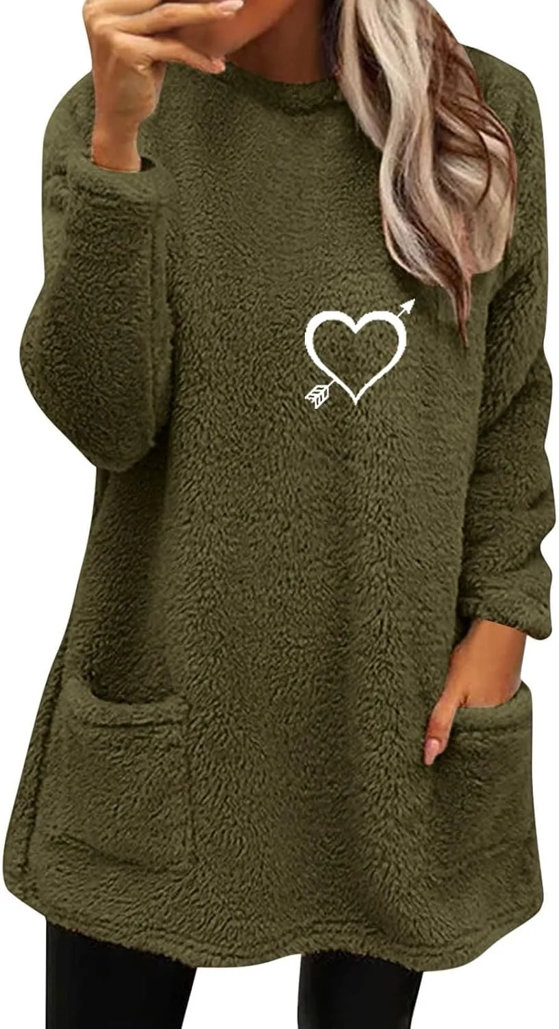 SHAOBGE Hoodies for Women Fleece Linend Warm Sweatshirt Hoodies Long Sleeve Tunic Pullover with Pockets Warm Winter Hoodies