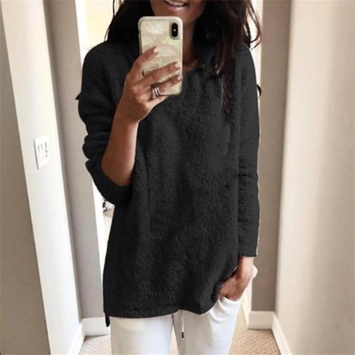 SHAOBGE Hoodies for Women Fleece Linend Warm Sweatshirt Hoodies Long Sleeve Tunic Pullover with Pockets Warm Winter Hoodies
