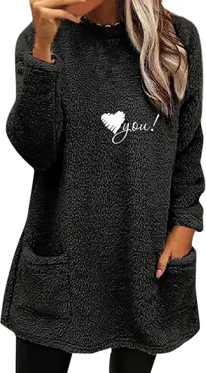 SHAOBGE Hoodies for Women Fleece Linend Warm Sweatshirt Hoodies Long Sleeve Tunic Pullover with Pockets Warm Winter Hoodies