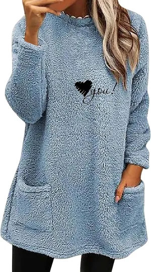 SHAOBGE Hoodies for Women Fleece Linend Warm Sweatshirt Hoodies Long Sleeve Tunic Pullover with Pockets Warm Winter Hoodies
