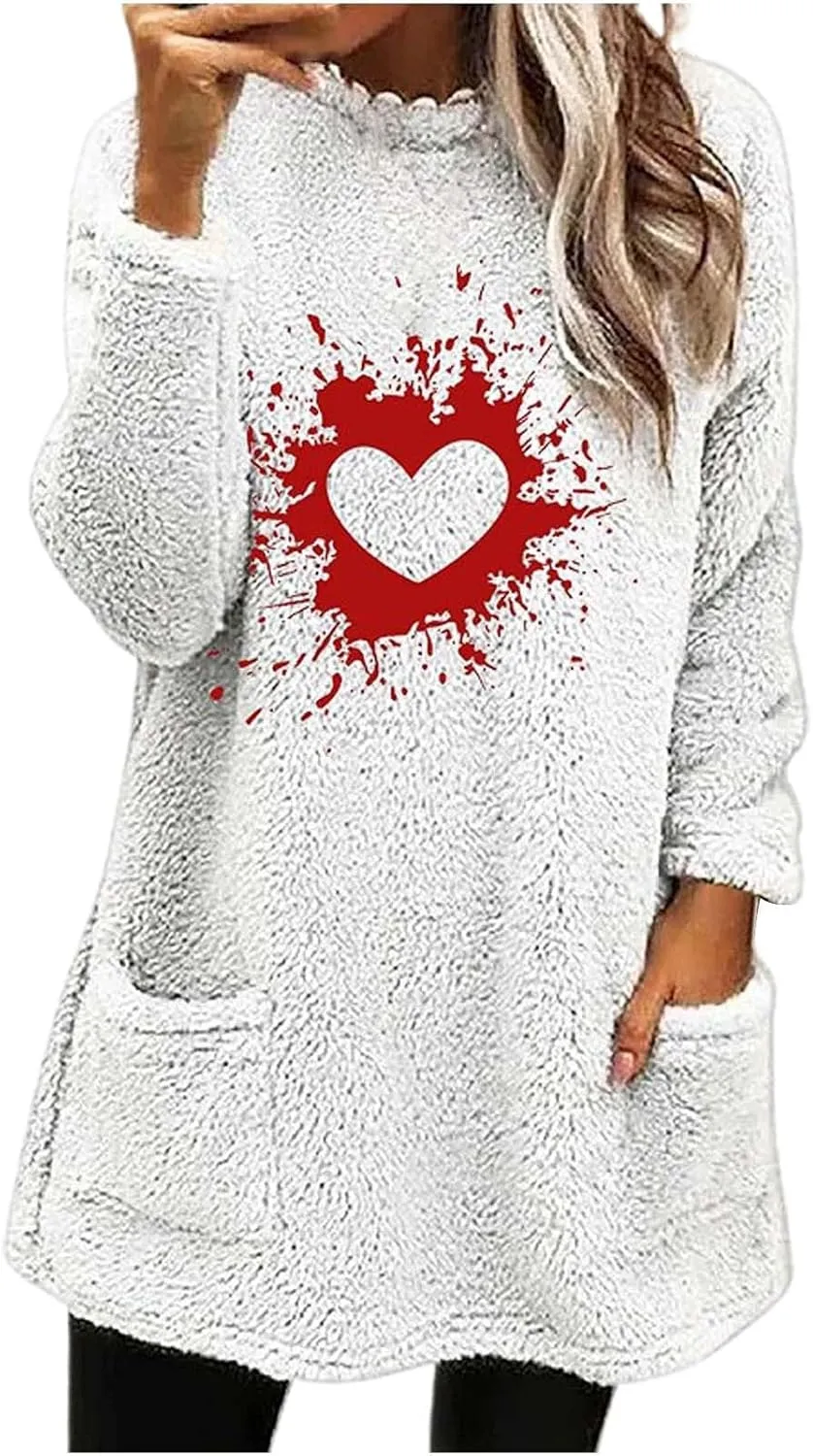 SHAOBGE Hoodies for Women Fleece Linend Warm Sweatshirt Hoodies Long Sleeve Tunic Pullover with Pockets Warm Winter Hoodies
