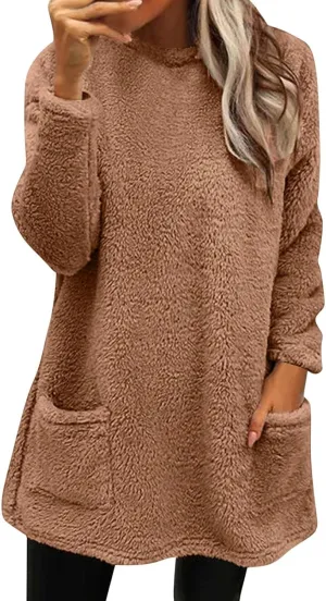 SHAOBGE Hoodies for Women Fleece Linend Warm Sweatshirt Hoodies Long Sleeve Tunic Pullover with Pockets Warm Winter Hoodies