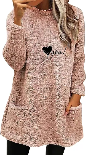 SHAOBGE Hoodies for Women Fleece Linend Warm Sweatshirt Hoodies Long Sleeve Tunic Pullover with Pockets Warm Winter Hoodies