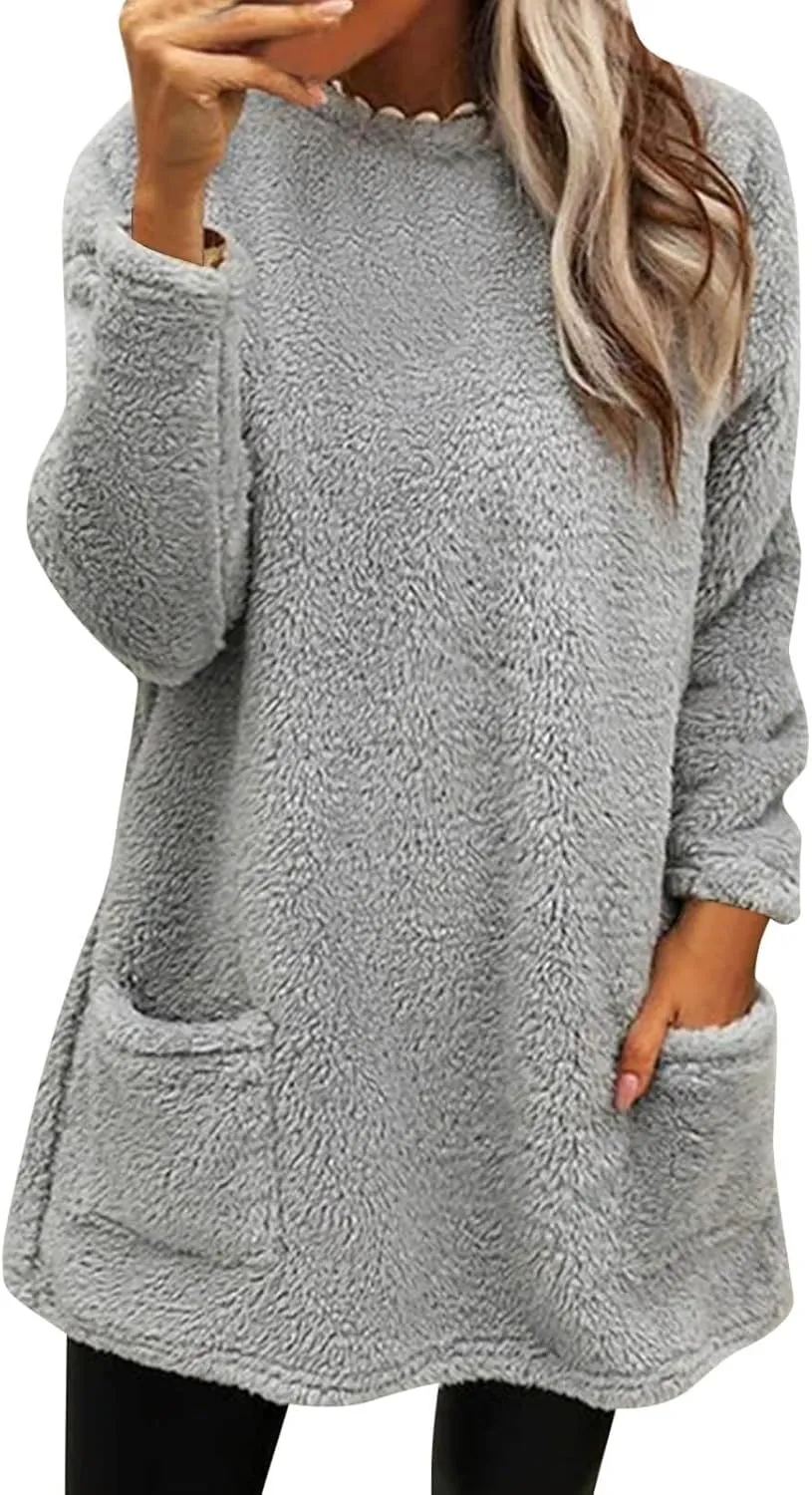 SHAOBGE Hoodies for Women Fleece Linend Warm Sweatshirt Hoodies Long Sleeve Tunic Pullover with Pockets Warm Winter Hoodies