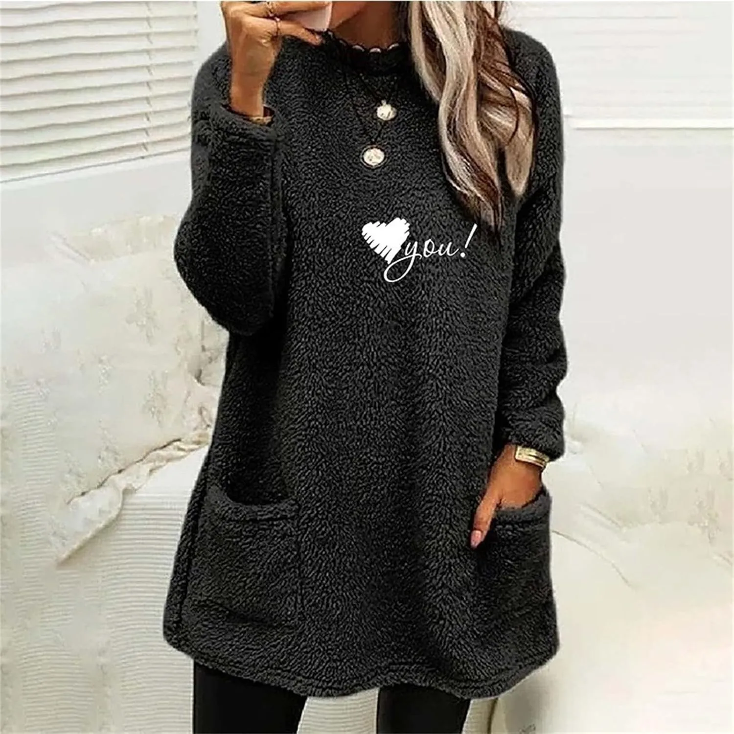 SHAOBGE Hoodies for Women Fleece Linend Warm Sweatshirt Hoodies Long Sleeve Tunic Pullover with Pockets Warm Winter Hoodies