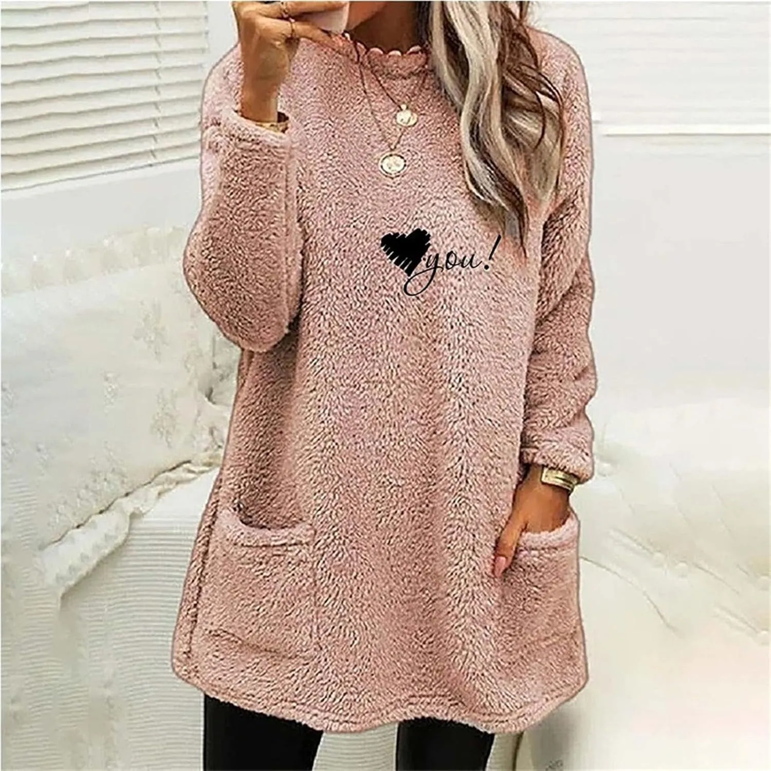 SHAOBGE Hoodies for Women Fleece Linend Warm Sweatshirt Hoodies Long Sleeve Tunic Pullover with Pockets Warm Winter Hoodies