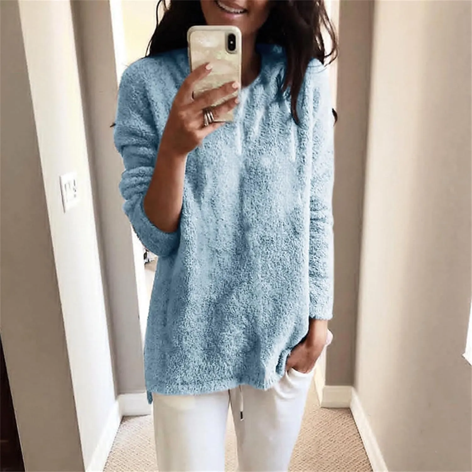 SHAOBGE Hoodies for Women Fleece Linend Warm Sweatshirt Hoodies Long Sleeve Tunic Pullover with Pockets