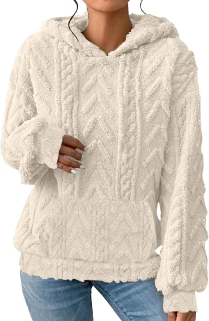 Sherpa Hoodies for Women Fleece Cable Knit Hoodies Fall Winter Warm Y2k Hoodie Oversized Sweatshirts For Women