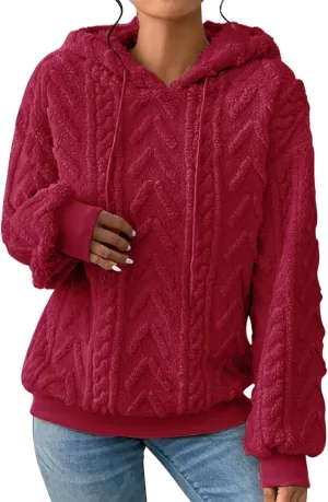 Sherpa Hoodies for Women Fleece Cable Knit Hoodies Fall Winter Warm Y2k Hoodie Oversized Sweatshirts For Women
