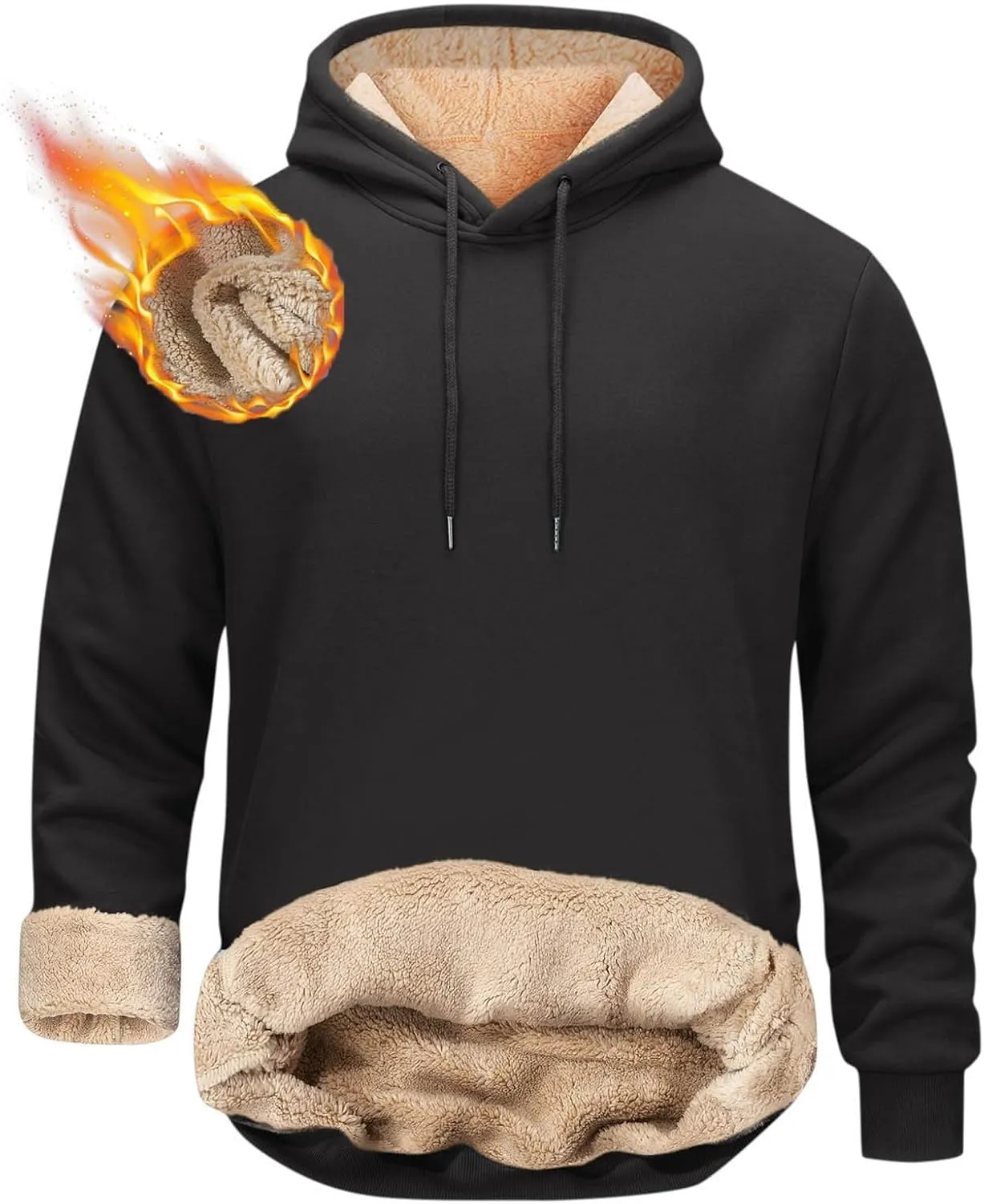 Sherpa Lined Hoodie Men Athletic Long Sleeve Oversized Hooded Sweatshirt Winter Warm Casual Comfy Fleece Pullover