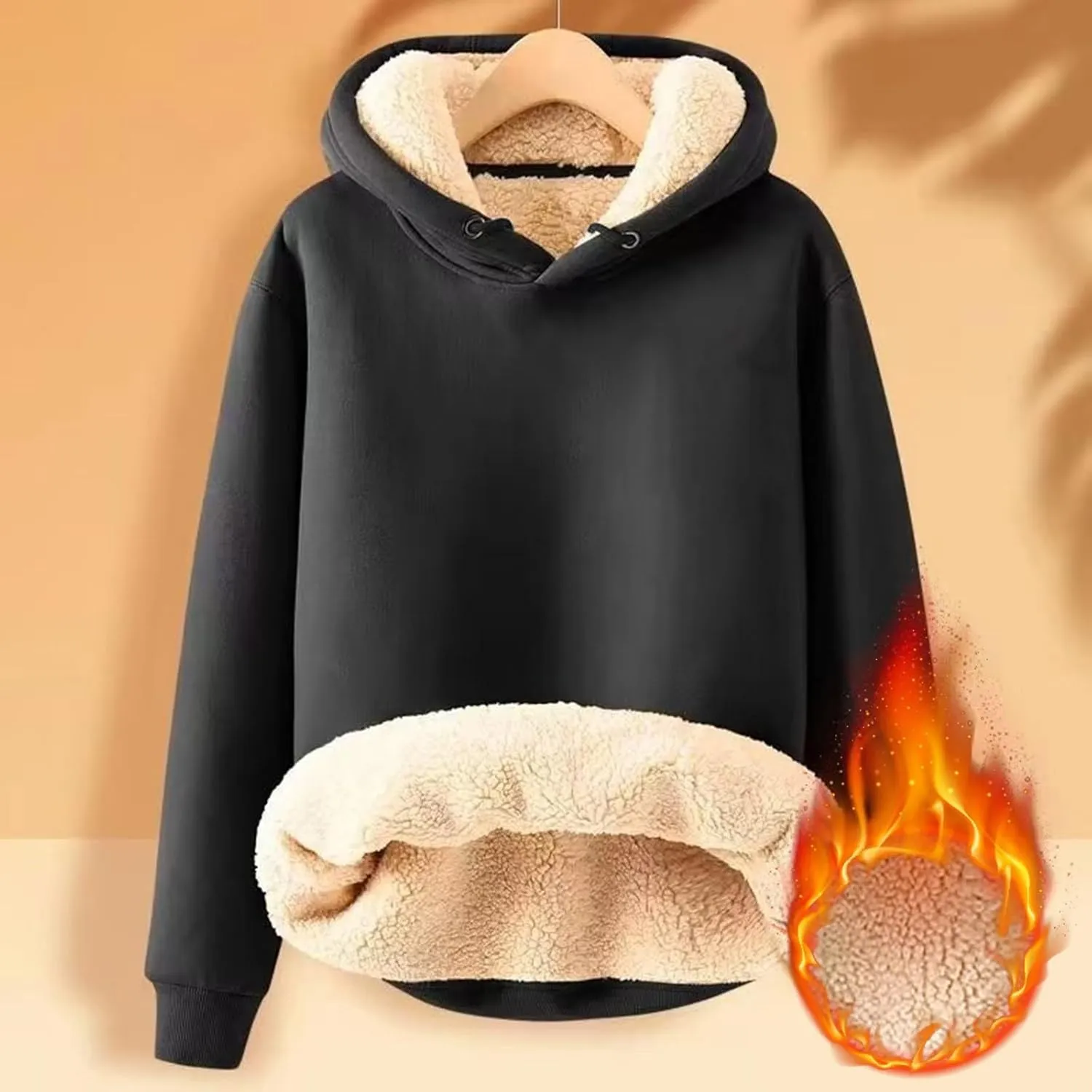 Sherpa Lined Hoodie Men Athletic Long Sleeve Oversized Hooded Sweatshirt Winter Warm Casual Comfy Fleece Pullover