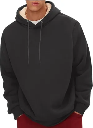 Sherpa Lined Hoodie Men Athletic Long Sleeve Oversized Hooded Sweatshirt Winter Warm Casual Comfy Fleece Pullover