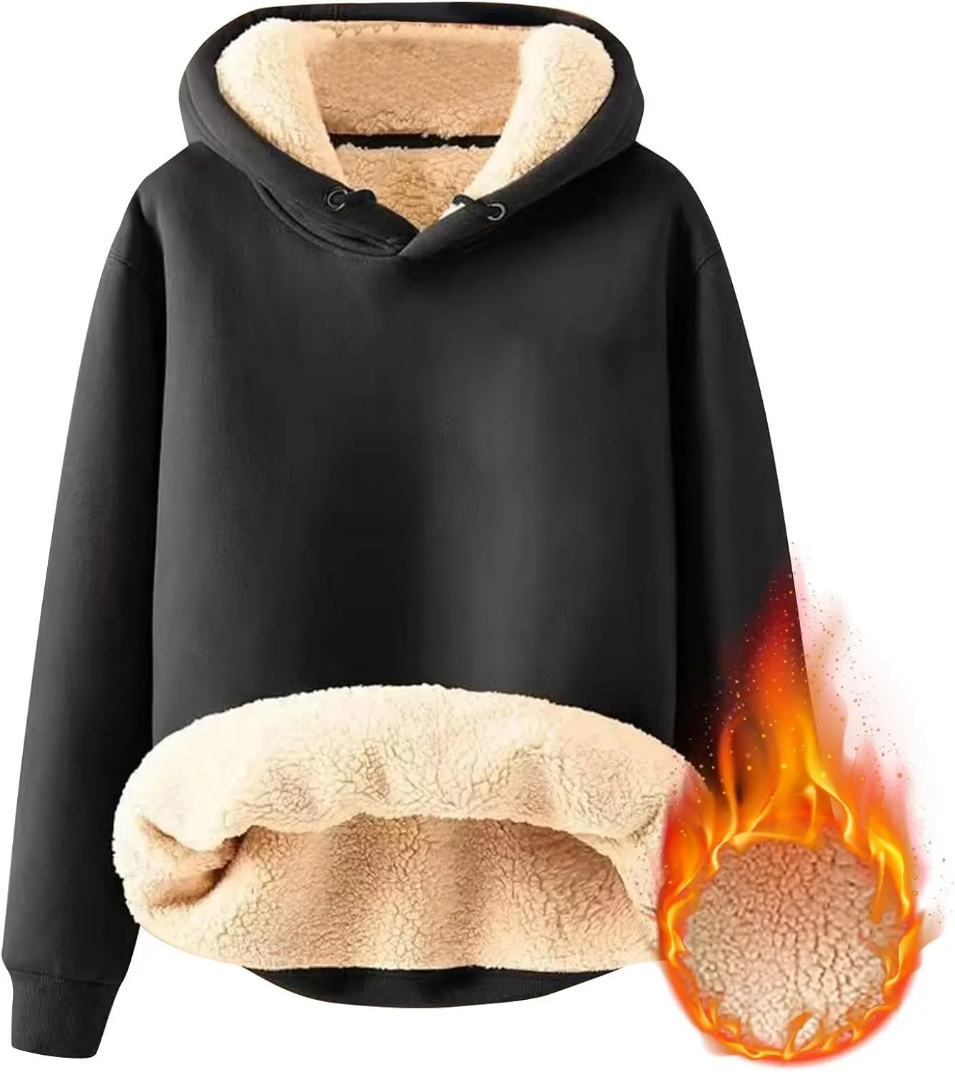 Sherpa Lined Hoodie Men Athletic Long Sleeve Oversized Hooded Sweatshirt Winter Warm Casual Comfy Fleece Pullover