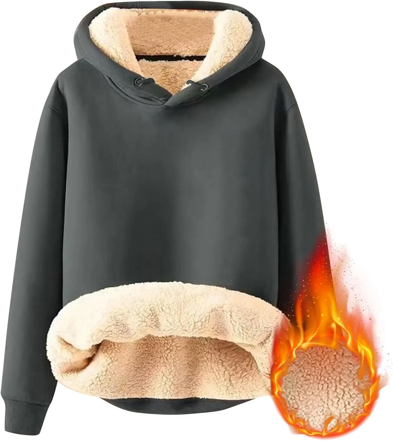Sherpa Lined Hoodie Men Athletic Long Sleeve Oversized Hooded Sweatshirt Winter Warm Casual Comfy Fleece Pullover