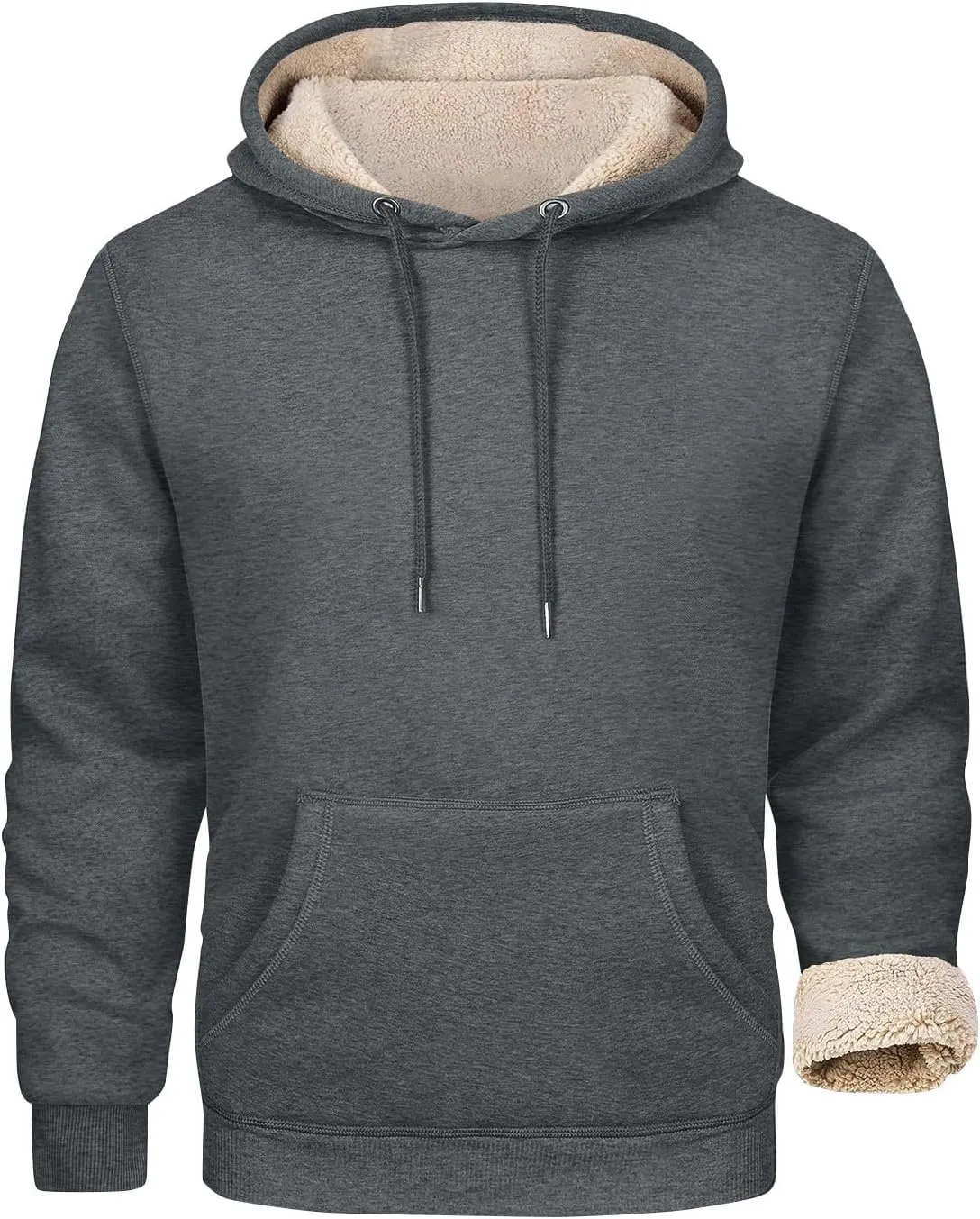 Sherpa Lined Hoodie Mens Fall,Winter Warm Sweaters and Pullovers Comfy Thermal Plush Plain Hoodies Casual Hooded