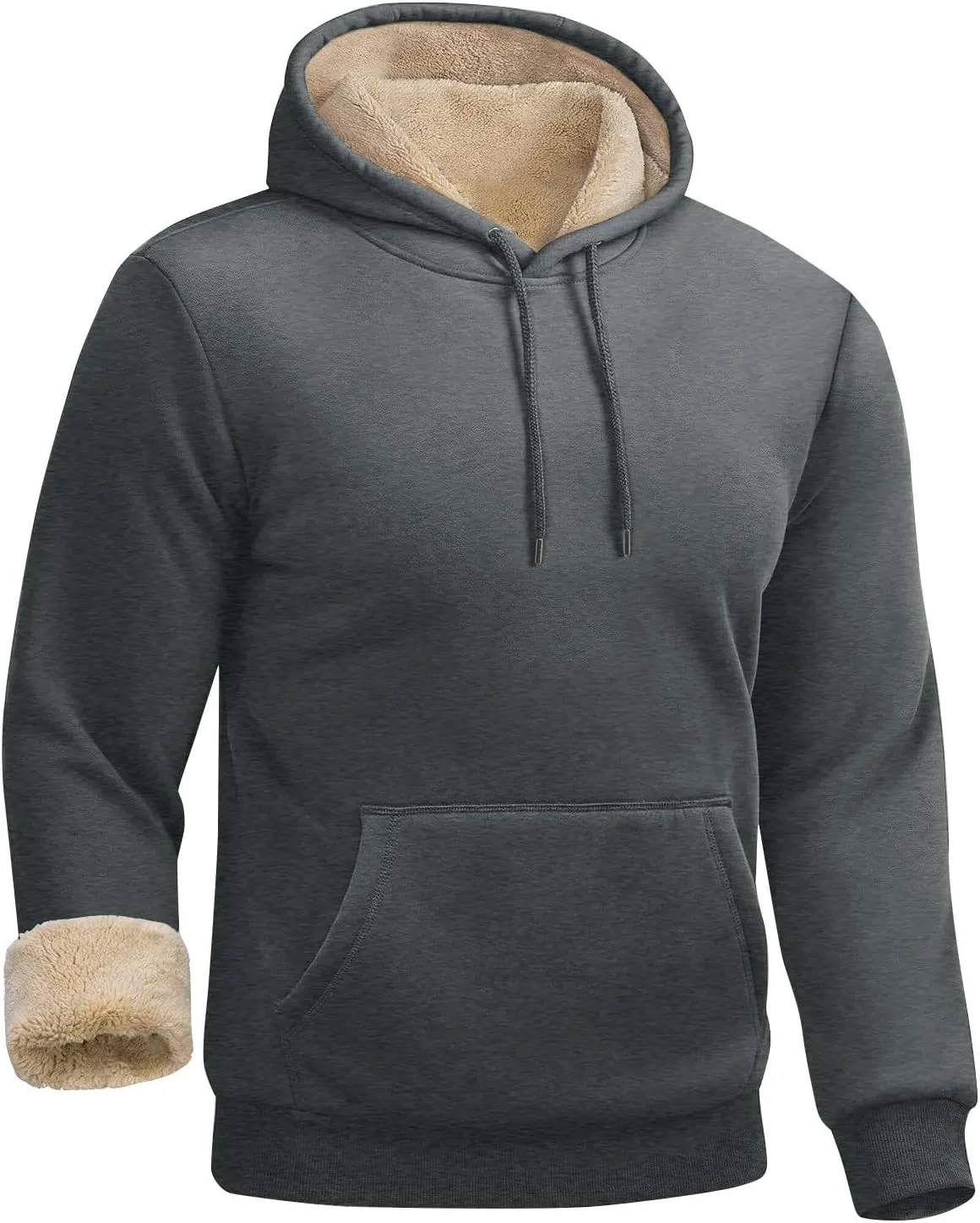 Sherpa Lined Hoodie Mens Fall,Winter Warm Sweaters and Pullovers Comfy Thermal Plush Plain Hoodies Casual Hooded