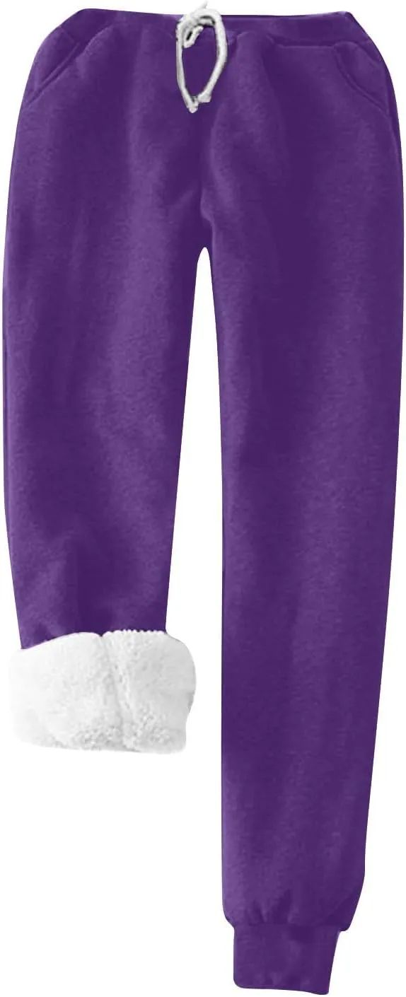 Sherpa Lined Lounge Sets for Women 2 Piece Warm Outfits Long Sleeve Pullover with Pockets Fuzzy Fleece Pajamas Set