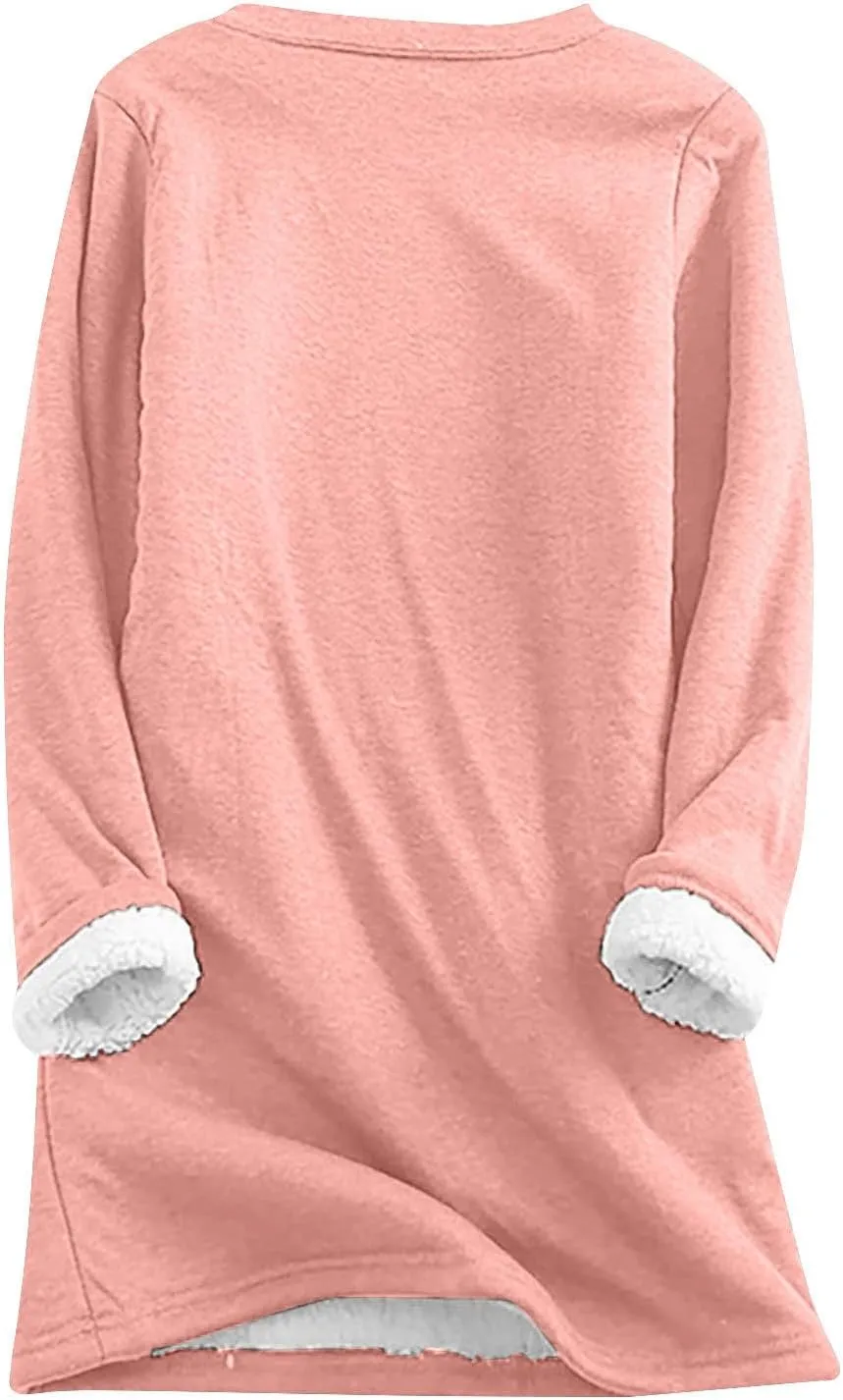 Sherpa Lined Lounge Sets for Women 2 Piece Warm Outfits Long Sleeve Pullover with Pockets Fuzzy Fleece Pajamas Set