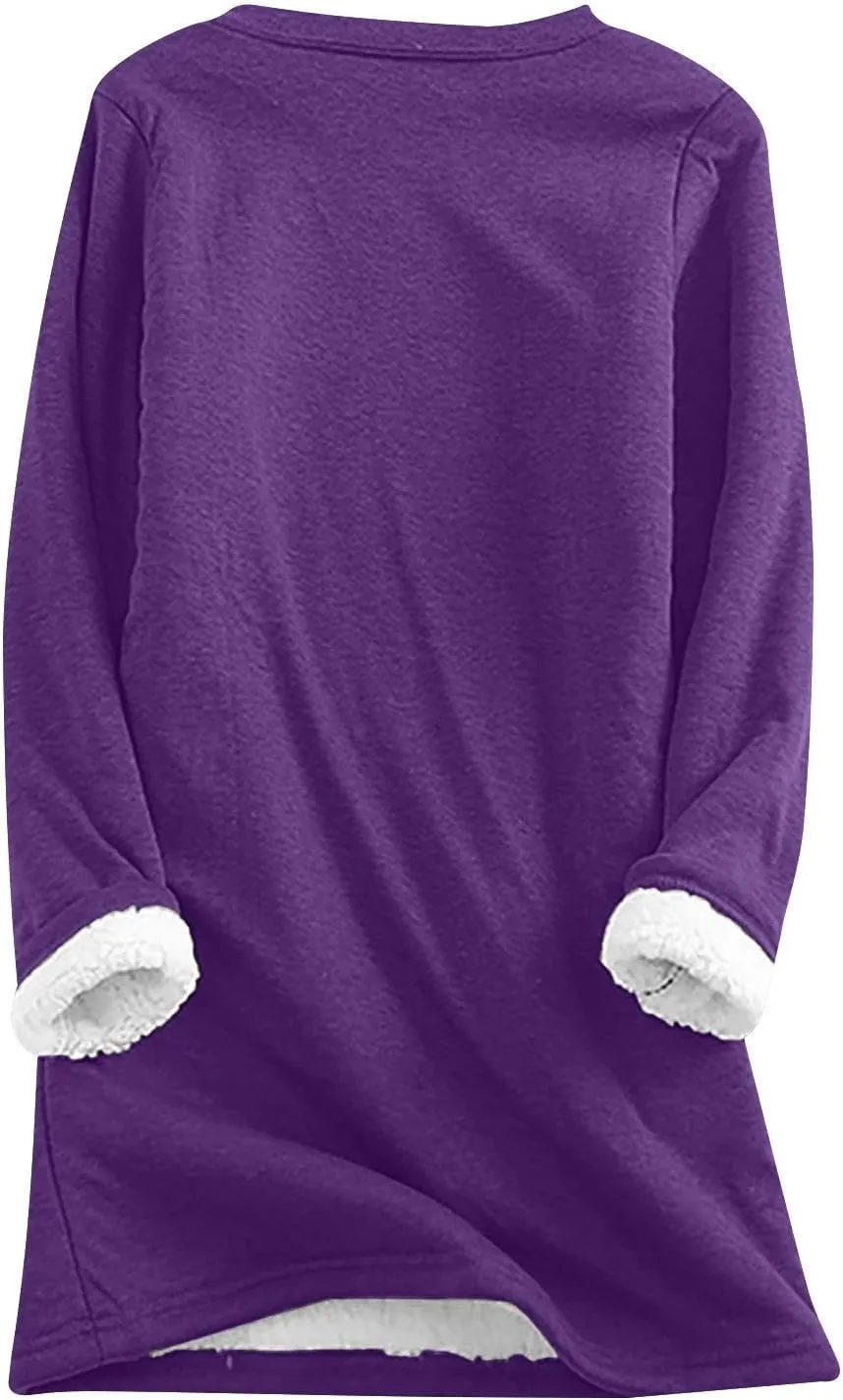Sherpa Lined Lounge Sets for Women 2 Piece Warm Outfits Long Sleeve Pullover with Pockets Fuzzy Fleece Pajamas Set