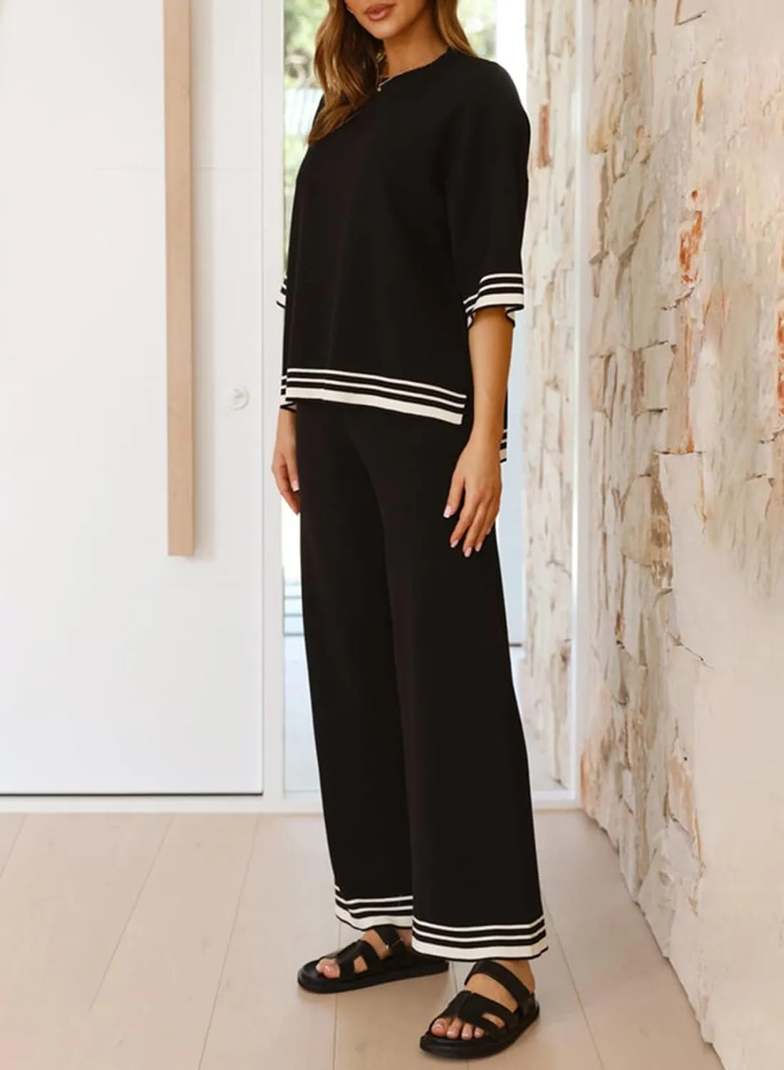 SHEWIN Lounge Sets for Women Casual 2 Piece Sweater Sets Loose Knit Womens Pajama Sets