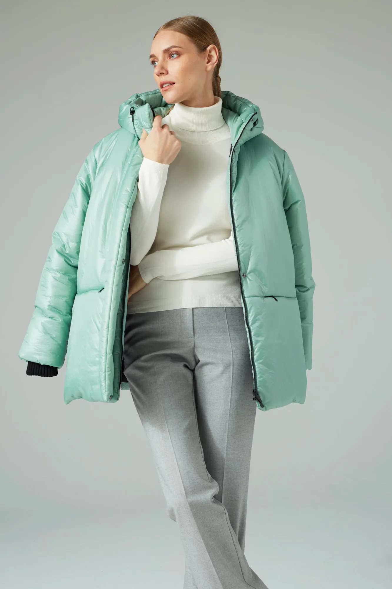 Short puffer jacket with camel wool Mint