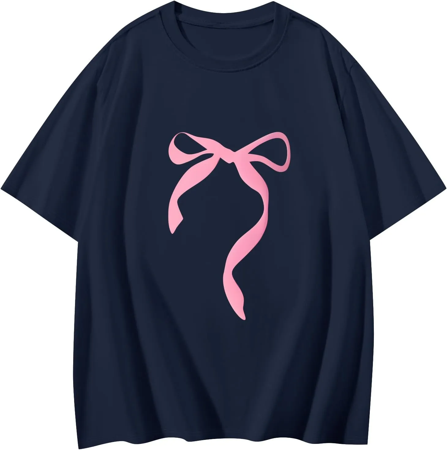 Short Sleeve Shirts for Women,2025 Summer Cute Trendy Pink Bow Print Going Out Tops,Casual Loose Crewneck Y2K Tees