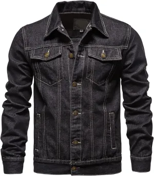 Sinzelimin Men's Denim Jacket Lightweight Lapel Casual Top Button Classic Rugged Wear Trucker Jacket Slim Jean Coat Outerwear