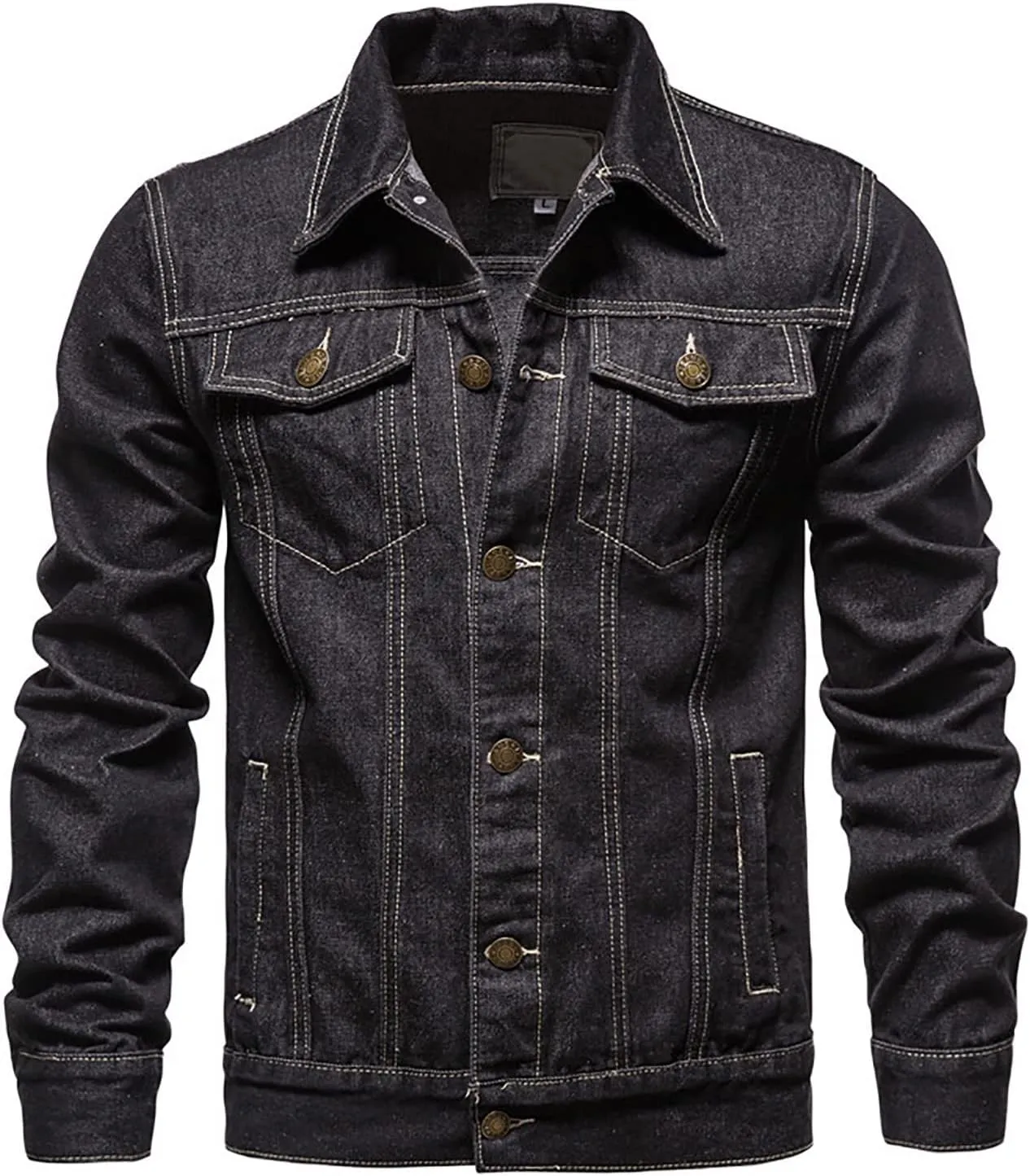 Sinzelimin Men's Denim Jacket Lightweight Lapel Casual Top Button Classic Rugged Wear Trucker Jacket Slim Jean Coat Outerwear