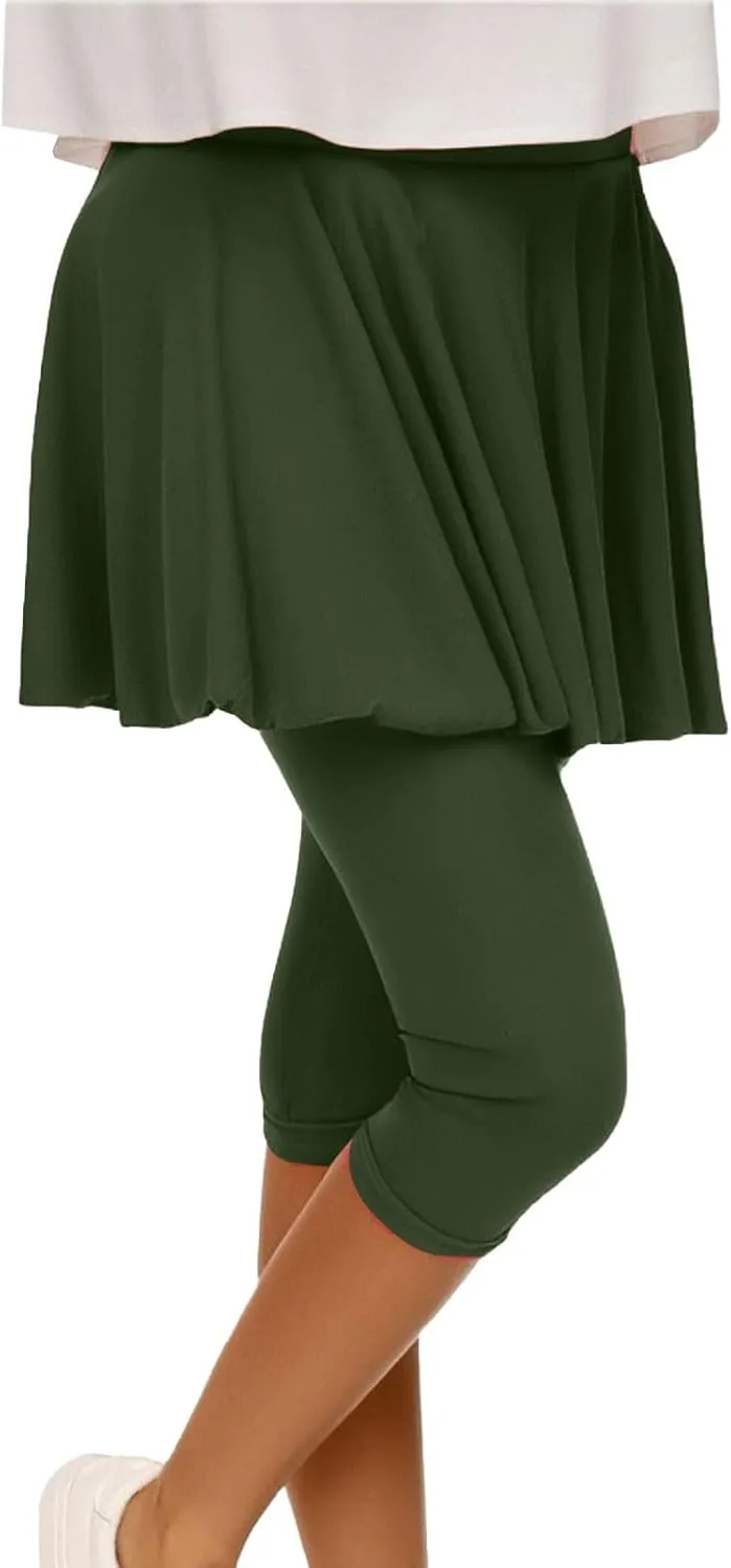 Skirted Leggings for Women High Waisted Athletic Golf Tennis Skirts with Leggings Tummy Control Yoga Capris with Skirt