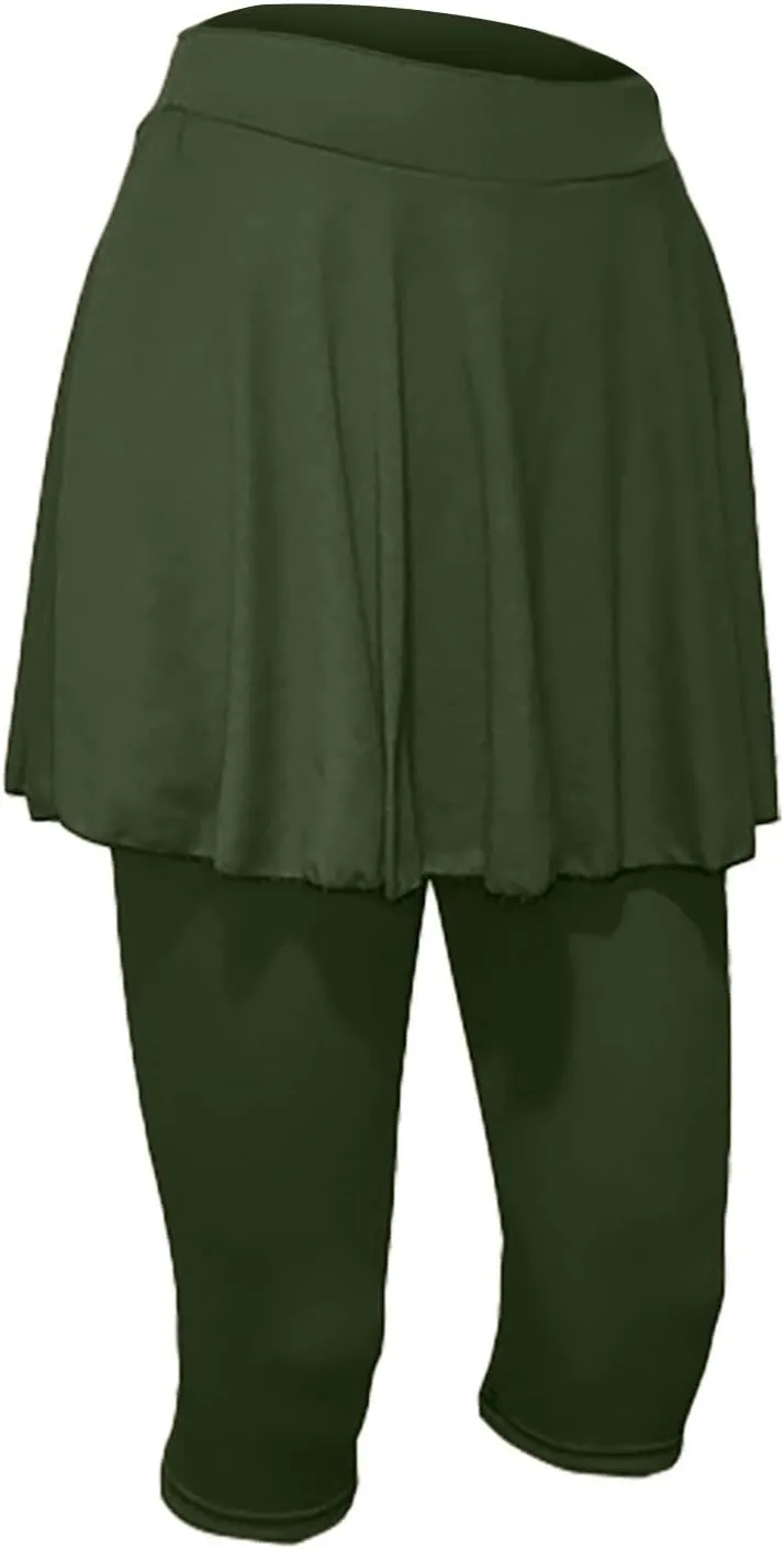 Skirted Leggings for Women High Waisted Athletic Golf Tennis Skirts with Leggings Tummy Control Yoga Capris with Skirt