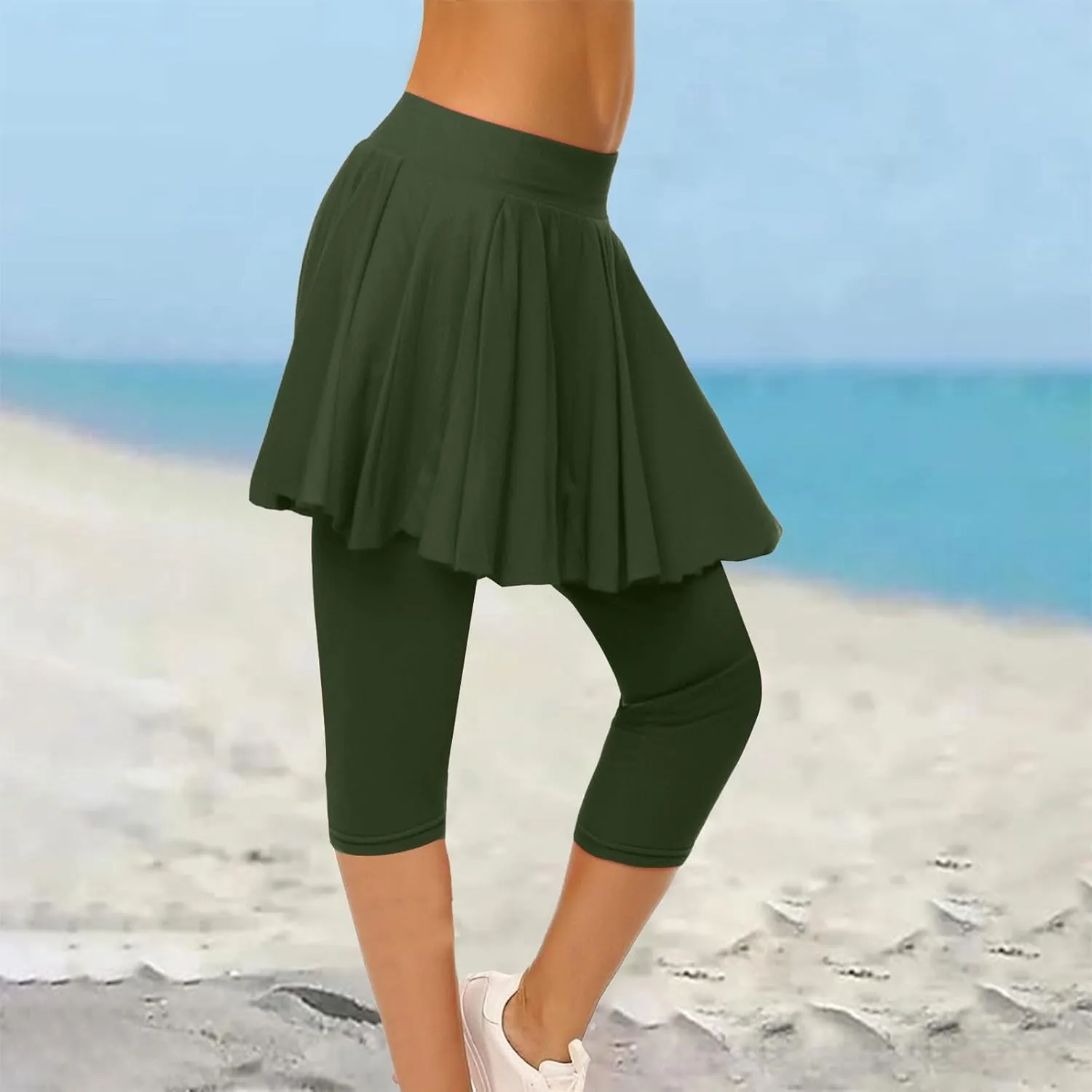 Skirted Leggings for Women High Waisted Athletic Golf Tennis Skirts with Leggings Tummy Control Yoga Capris with Skirt