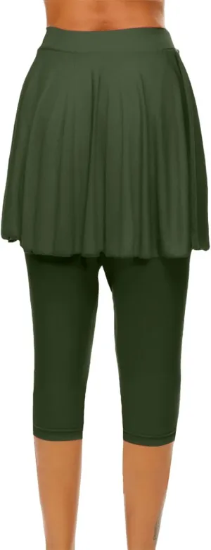 Skirted Leggings for Women High Waisted Athletic Golf Tennis Skirts with Leggings Tummy Control Yoga Capris with Skirt