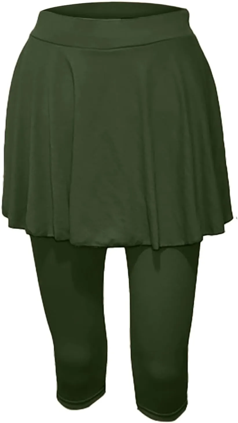 Skirted Leggings for Women High Waisted Athletic Golf Tennis Skirts with Leggings Tummy Control Yoga Capris with Skirt