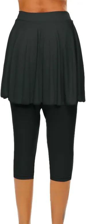 Skirted Leggings for Women High Waisted Athletic Golf Tennis Skirts with Leggings Tummy Control Yoga Capris with Skirt