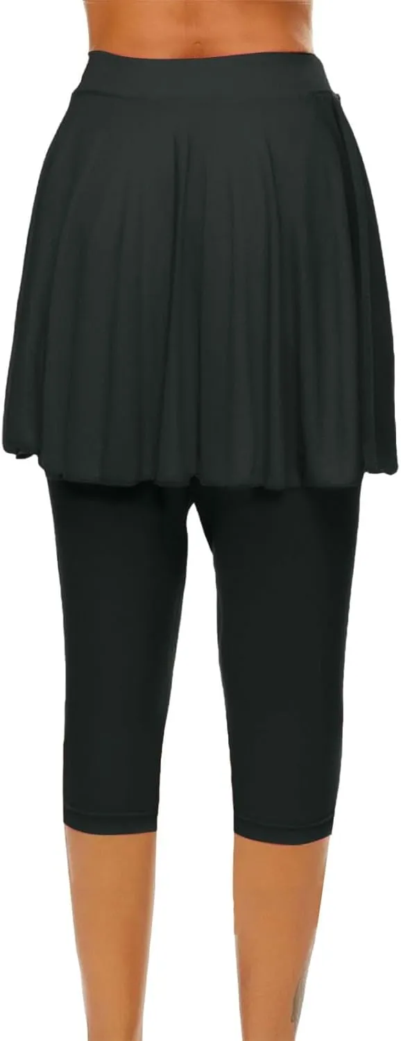 Skirted Leggings for Women High Waisted Athletic Golf Tennis Skirts with Leggings Tummy Control Yoga Capris with Skirt