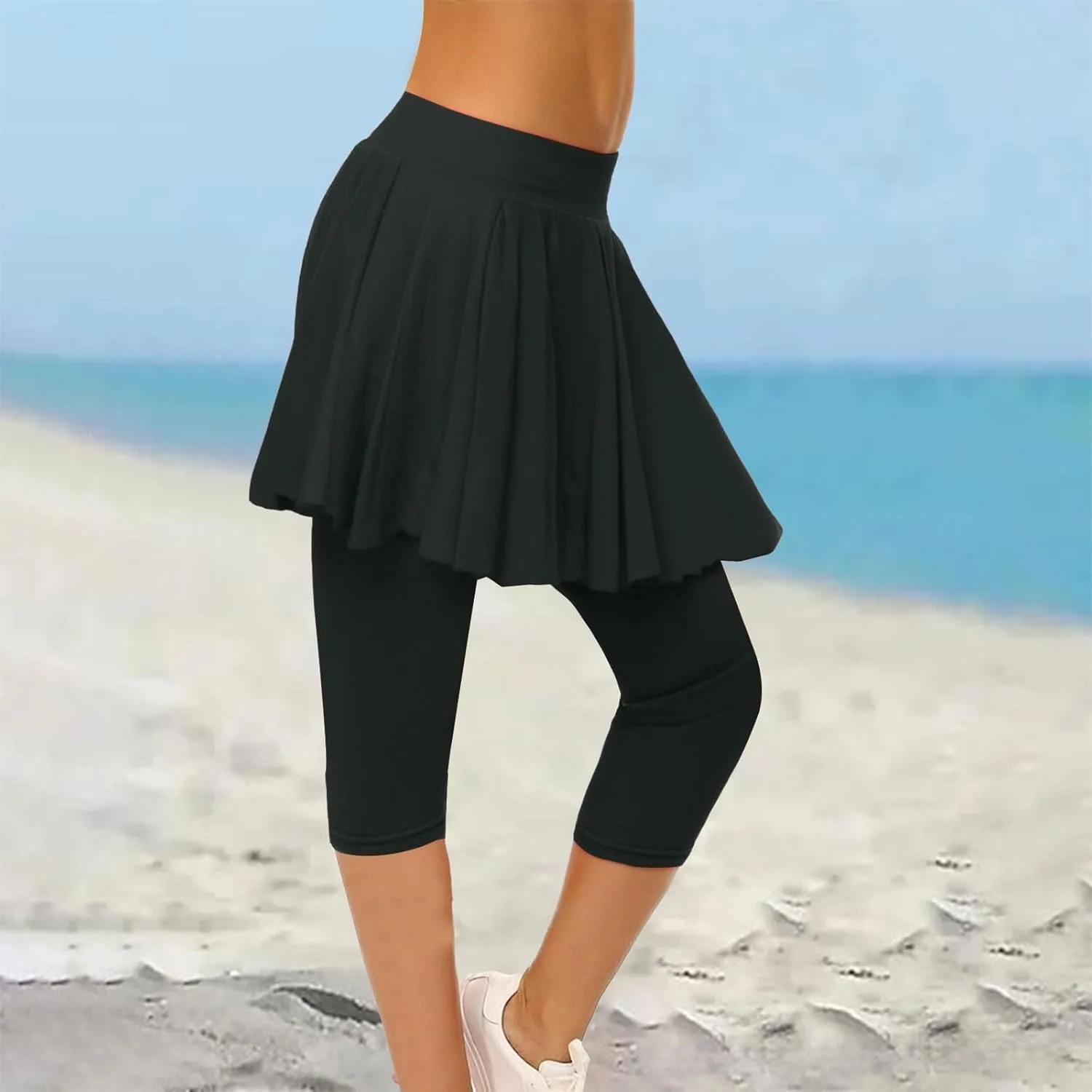 Skirted Leggings for Women High Waisted Athletic Golf Tennis Skirts with Leggings Tummy Control Yoga Capris with Skirt