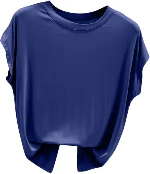 Sleep Shirt for Women - Short Sleeve Summer Pajamas Tops Loose Crewneck Soft Modal Solid Color Loungewear