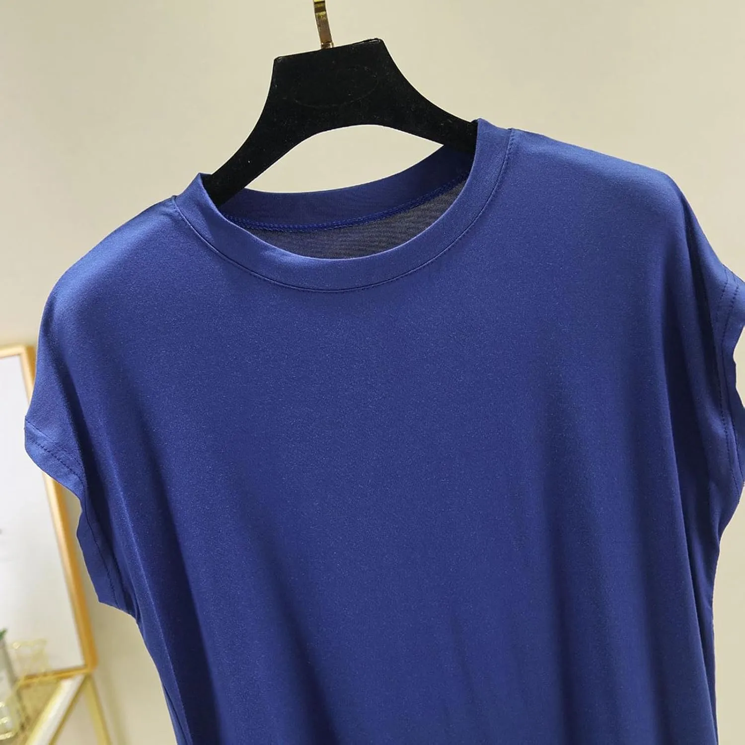 Sleep Shirt for Women - Short Sleeve Summer Pajamas Tops Loose Crewneck Soft Modal Solid Color Loungewear