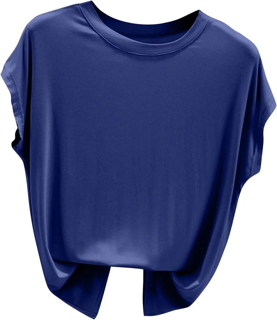 Sleep Shirt for Women - Short Sleeve Summer Pajamas Tops Loose Crewneck Soft Modal Solid Color Loungewear