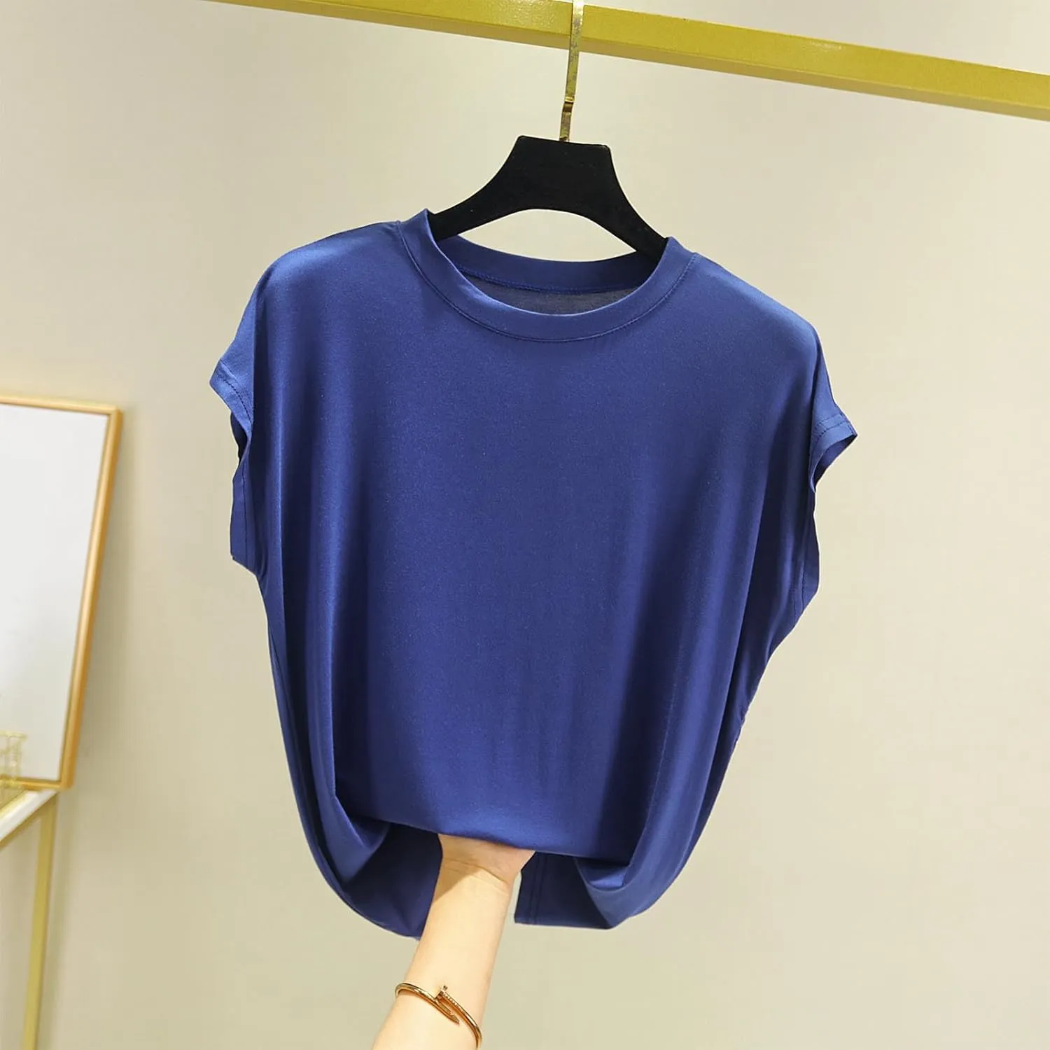 Sleep Shirt for Women - Short Sleeve Summer Pajamas Tops Loose Crewneck Soft Modal Solid Color Loungewear