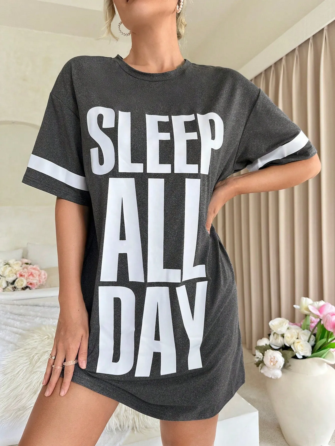 Slogan Graphic Drop Shoulder Nightdress