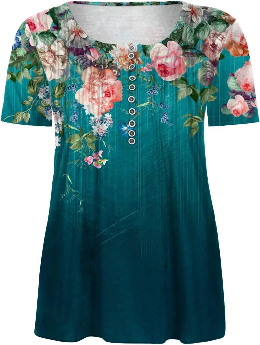 SMIDOW Plus Size Tunic Tops for Women Trendy 2024 Boho Floral Shirts Short Sleeve Notch v Neck t-Shirt Graphic Tees Blouse