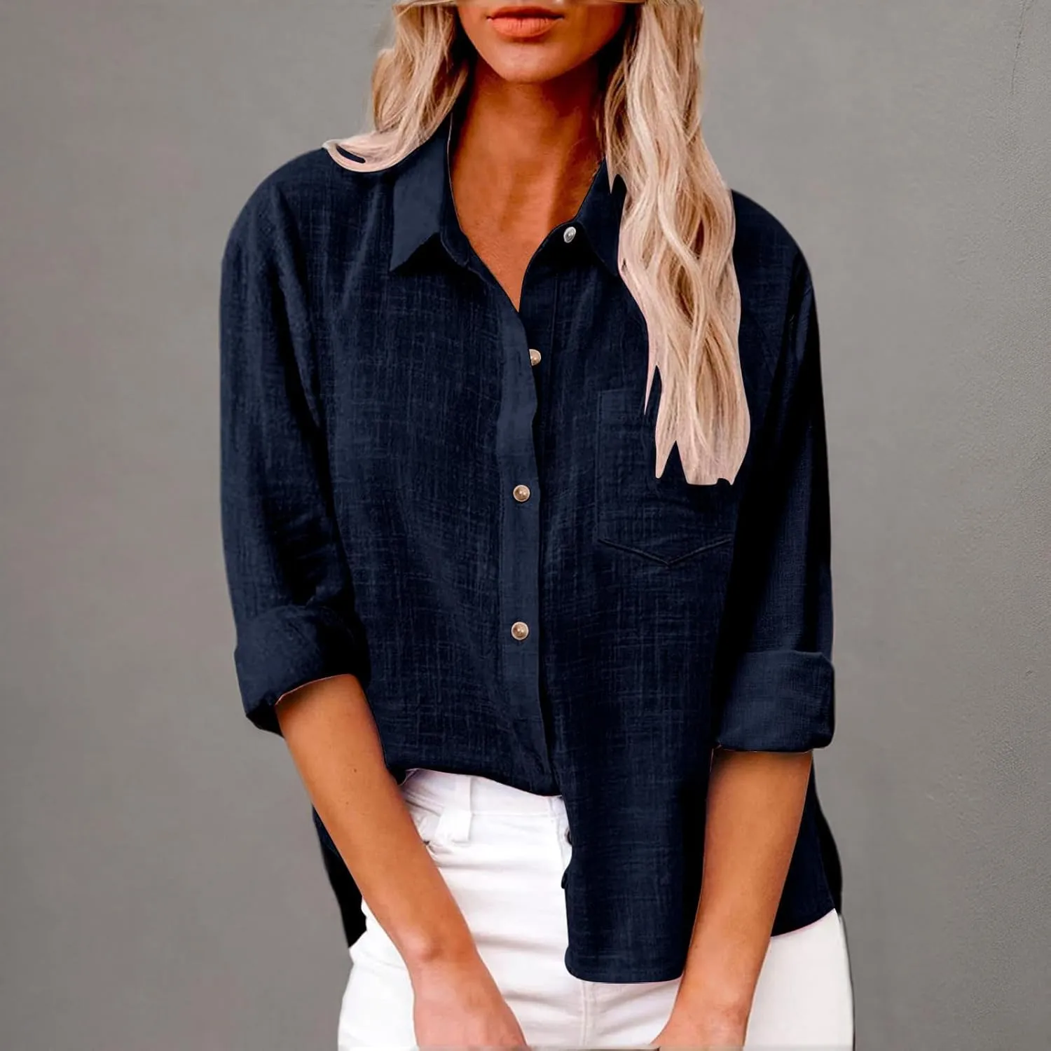 SMIDOW Womens Cotton Linen Button Down Shirt