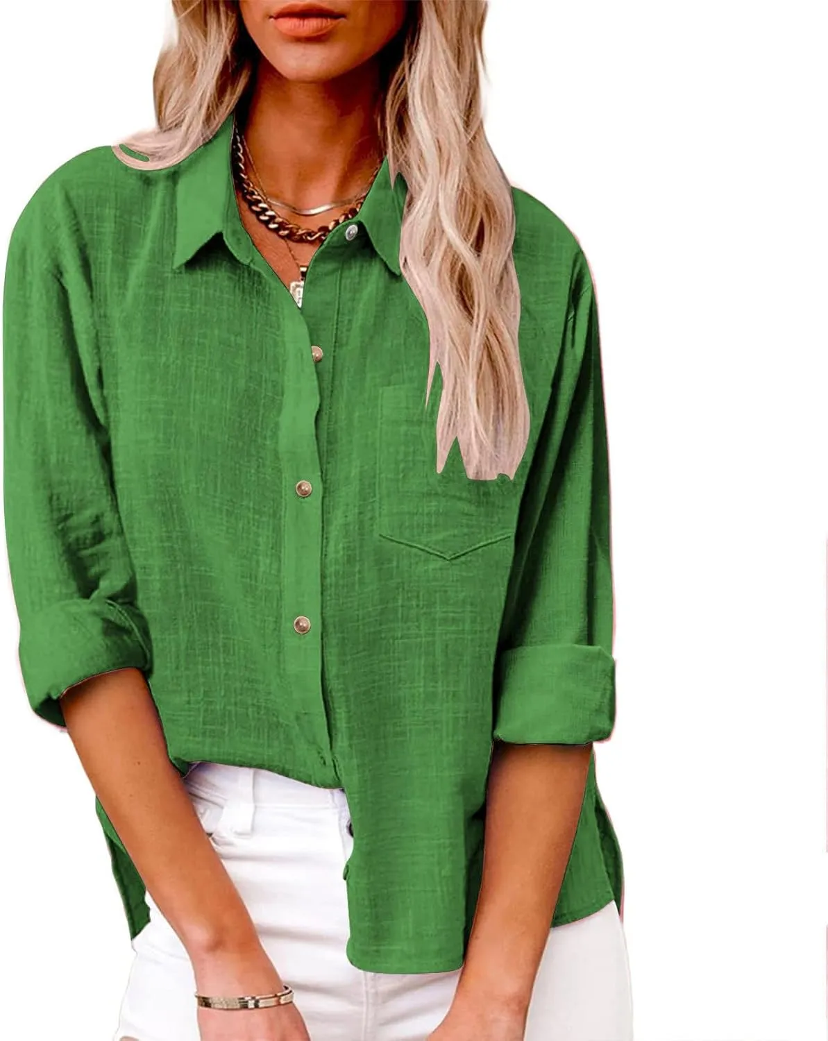 SMIDOW Womens Cotton Linen Button Down Shirt
