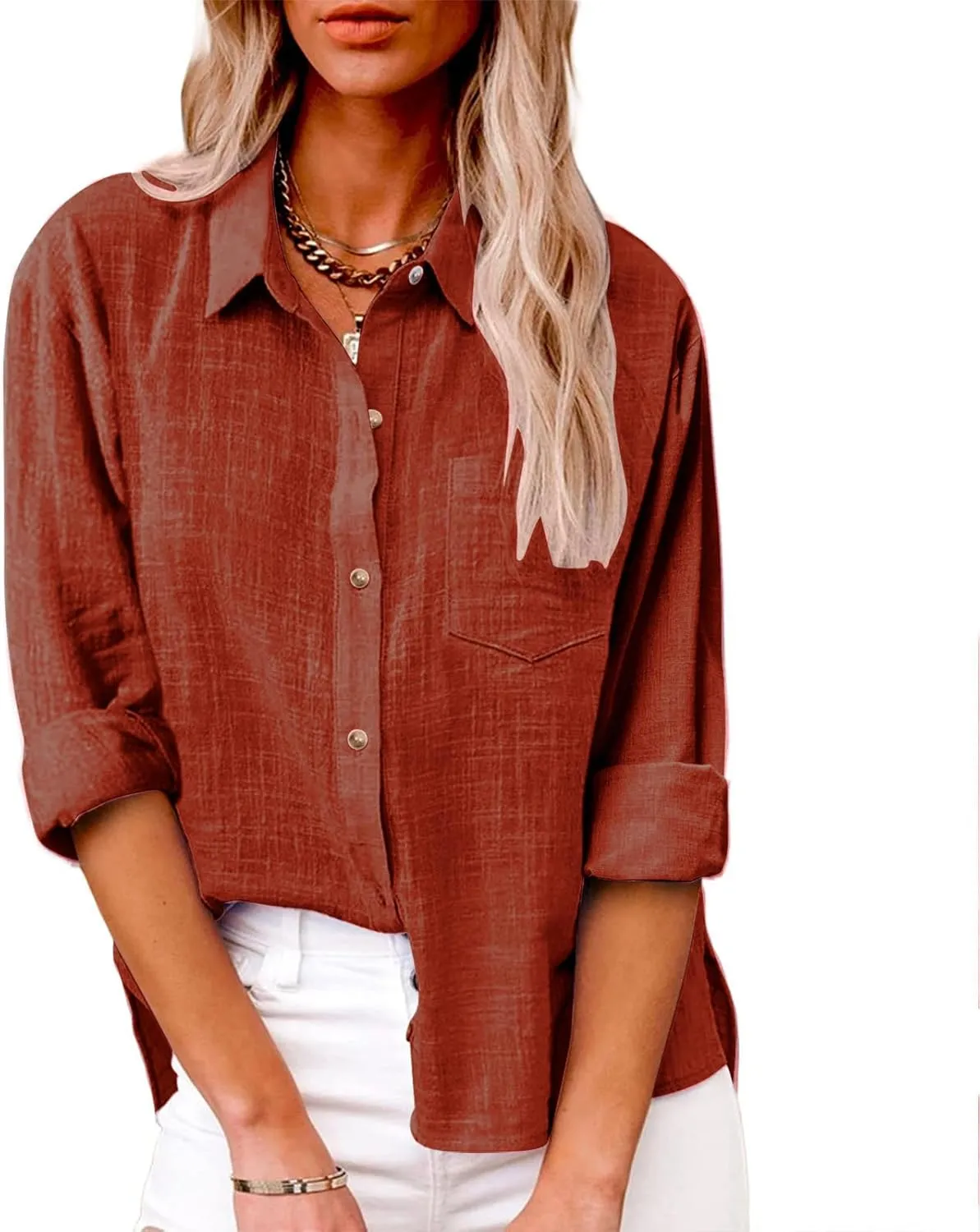 SMIDOW Womens Cotton Linen Button Down Shirt