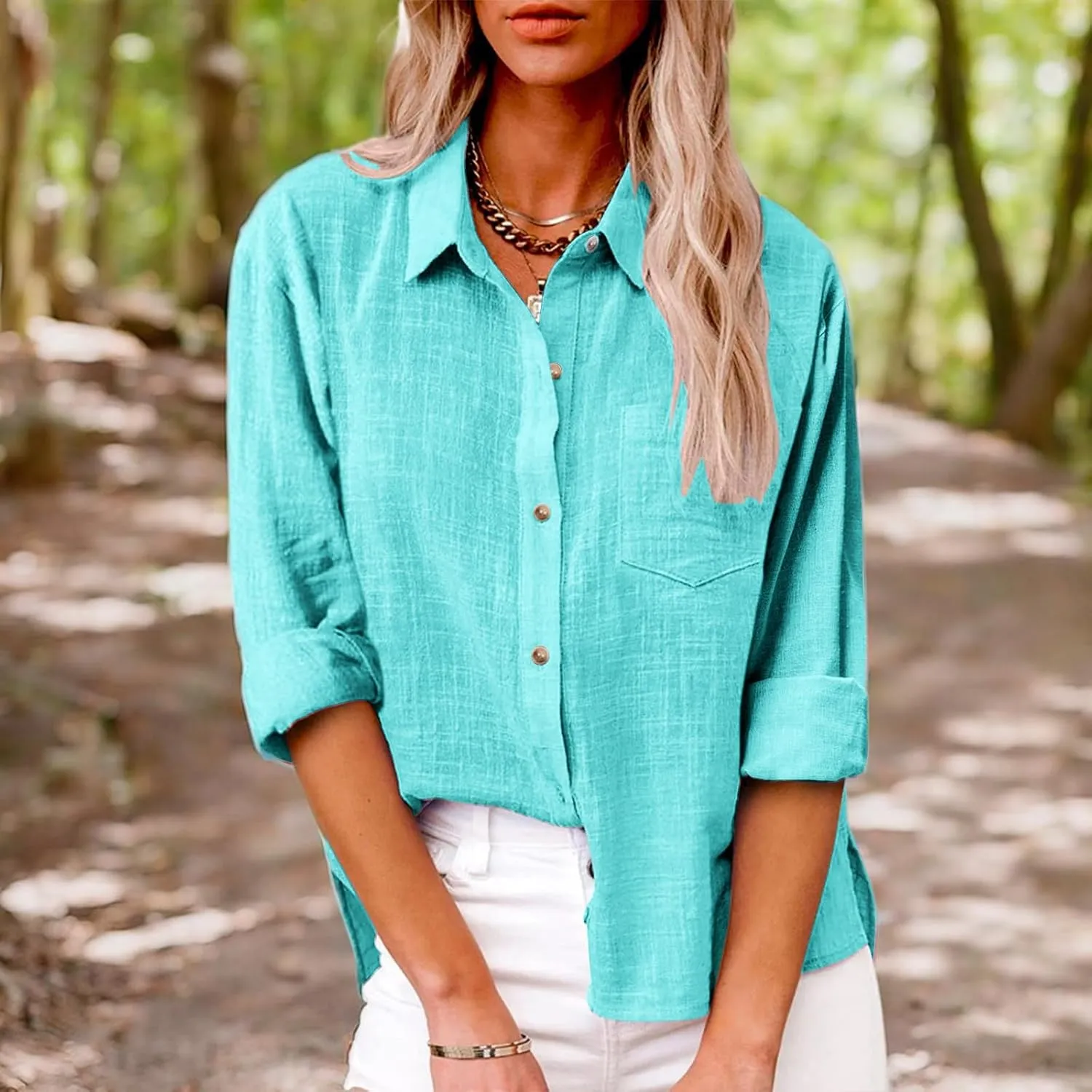 SMIDOW Womens Cotton Linen Button Down Shirt