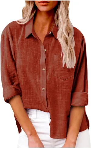 SMIDOW Womens Cotton Linen Button Down Shirt