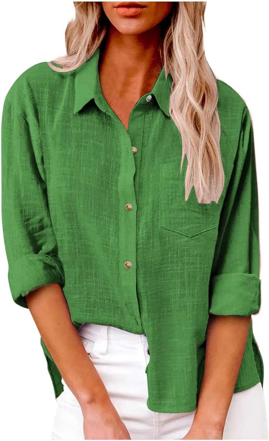 SMIDOW Womens Cotton Linen Button Down Shirt